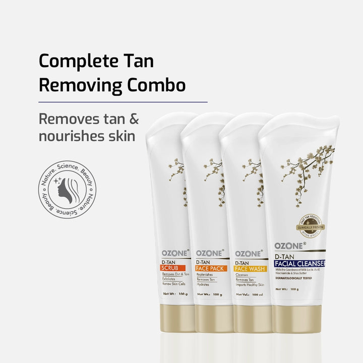 D-Tan Combo (Face wash, Scrub, Pack, Cleanser-100g) – Ozone Ayurvedics